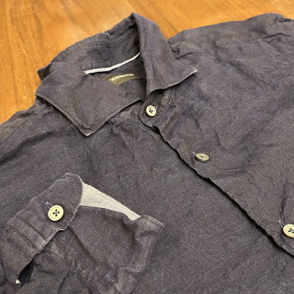 Ermenegildo Zegna Shirt XXL 100% Lenin Short Sleeve Button Up Blue
